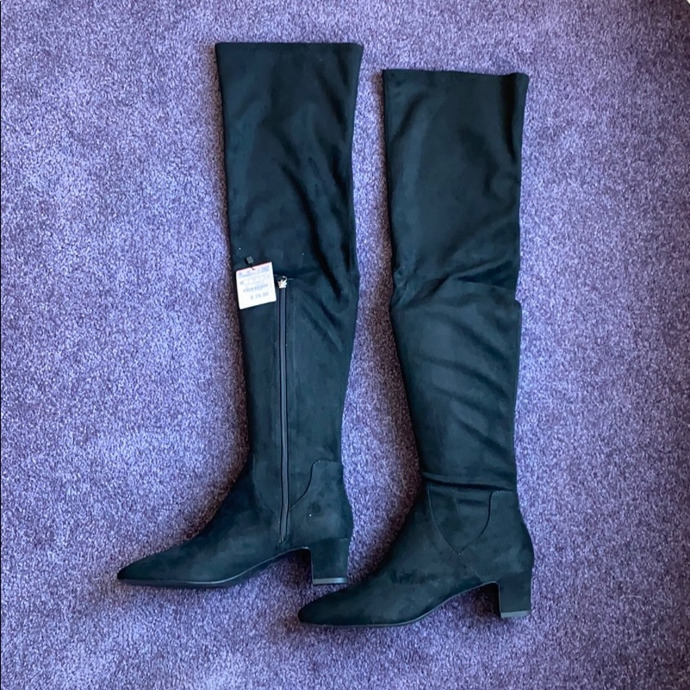 Over-the-Knee Black Suede Boots, NWT